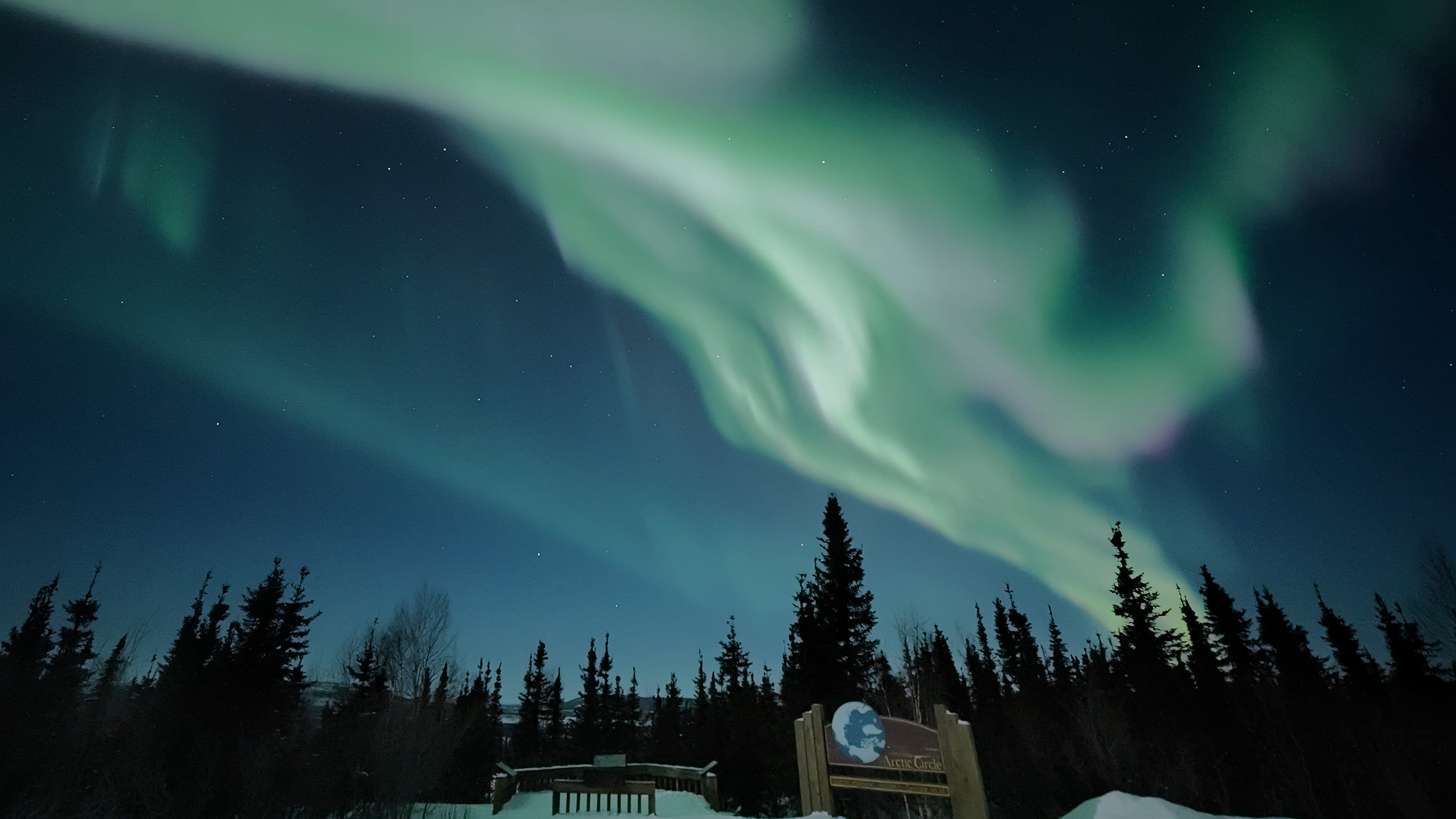 Real time video of aurora borealis under moonlight at the Arctic Circle, Dalton Highway, Alaska.