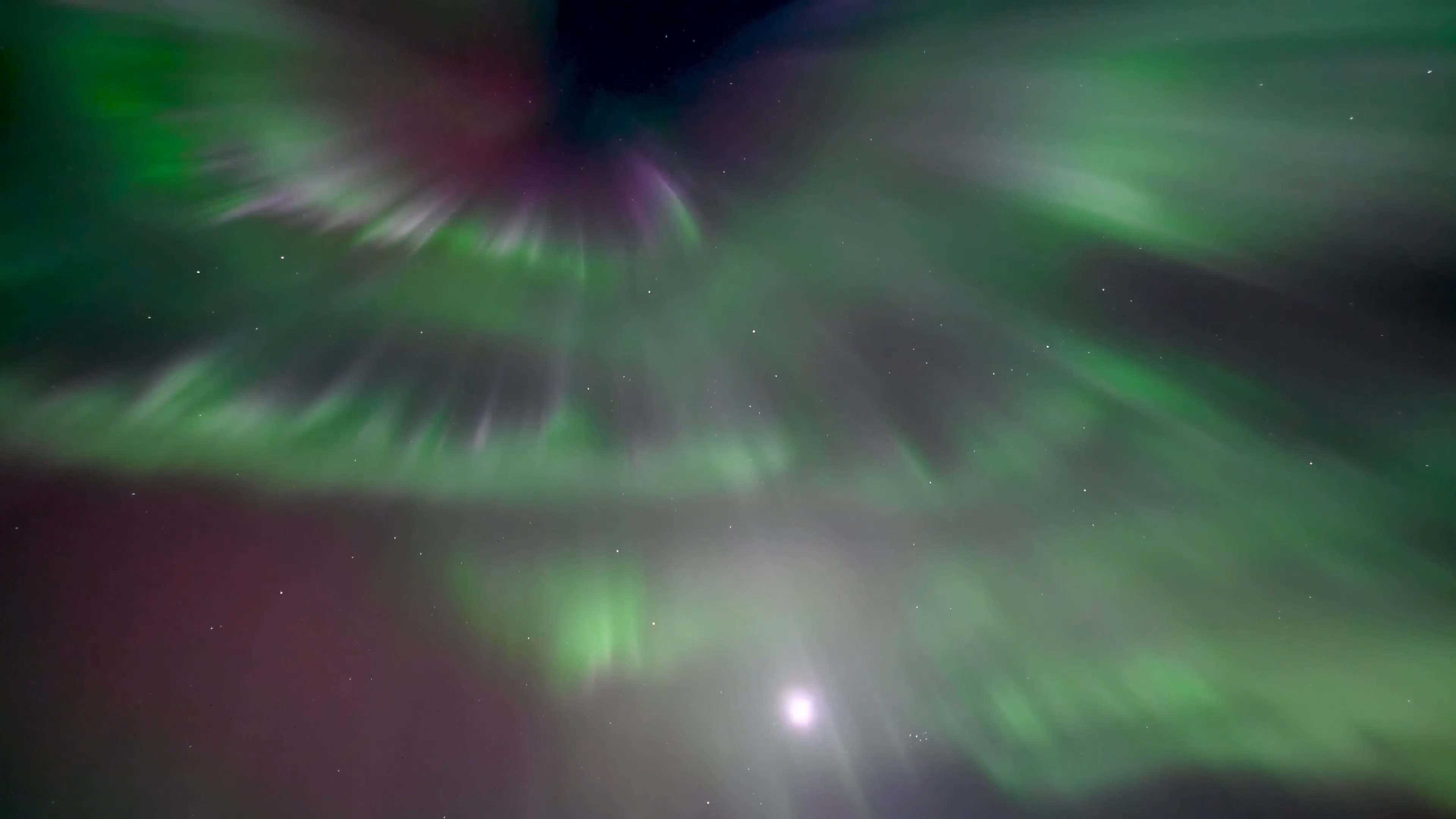 Real time video of aurora borealis corona during a geomagnetic storm from Alaska.